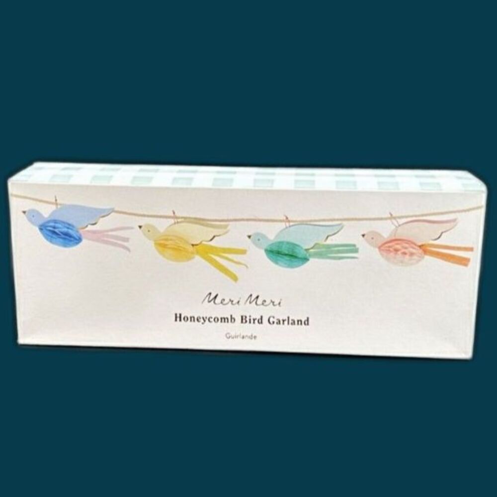 Meri Meri Tissue Paper Honeycomb Bird Garland 10'L Dusty Blue, Cream, Mint& Pink